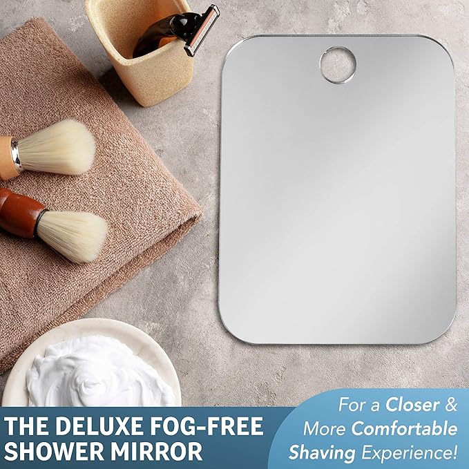 Shave Well Deluxe Anti-Fog Shaving Mirror | Fogless Hanging Bathroom Shower Mirror with Handheld Option for Men and Women | Includes Long-Lasting Removable Adhesive Hook for Wall