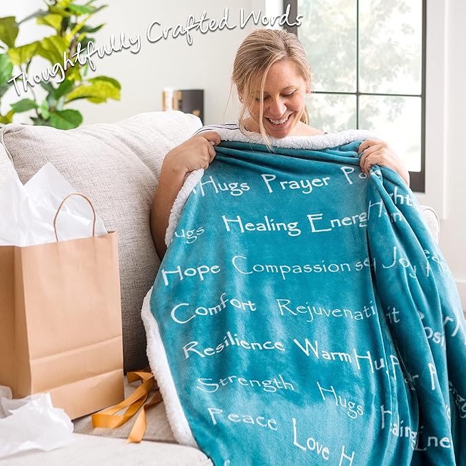 Chanasya Healing Warm Hugs Gift Throw Blanket - Sympathy Gift Cancer Chemo Survivor Get Well Caring Gifts - Comfort Gift Blanket for Love Support Strength - Women Men Friend Grandma - Teal