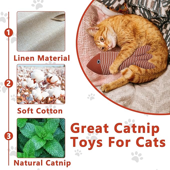Interesting Catnip Toys Fish, 1 Pack Large Cat Toys, Soft Indoor Cat Kicker Toys, Durable and Highly Interactive Catnip Toys（Red Fish）-Mewly Pet