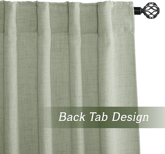 RYB HOME Linen Sheer Curtains and Drapes for Living Room and Dining Room 120 inches Length, Breathable Back Tab/Rod Pocket Semi Sheer Curtains, Sage Green, W 52 x L 120 inches, 2 Panels Set