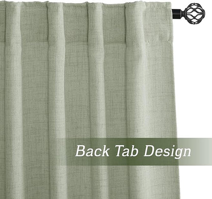 RYB HOME Linen Sheer Curtains and Drapes for Living Room and Dining Room 120 inches Length, Breathable Back Tab/Rod Pocket Semi Sheer Curtains, Sage Green, W 52 x L 120 inches, 2 Panels Set