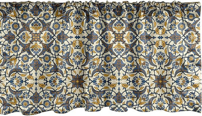 Ambesonne Turkish Pattern Window Valance Pack of 2, Flowers in and Traditional Style, Rod Pocket Curtain Valances for Kitchen Bedroom, 54" X 12", Earth Yellow Slate Blue