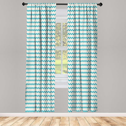 Ambesonne Teal Curtains, Horizontal Zigzag Lines Chevron Triangles Pattern Simple Classical Geometric Design, Window Treatments 2 Panel Set for Living Room Bedroom, Pair of - 28" x 95", Cream Teal