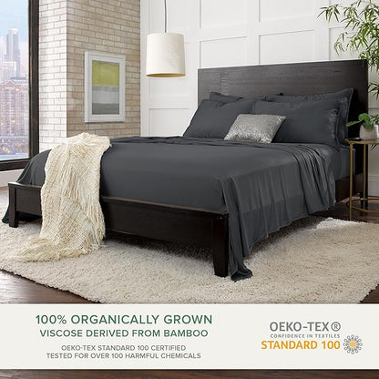 Pure Bamboo California King Sheets, Genuine 100% Organic Viscose Derived from Bamboo Bed Sheet Set, Soft & Cooling, Double Stitching, 2 Year Quality Promise (California King, Charcoal)