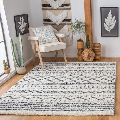 SAFAVIEH Arizona Shag Collection Area Rug - 6'7" Square, Ivory & Slate, Moroccan Design, Non-Shedding & Easy Care, 1.6-inch Thick Ideal for High Traffic Areas in Living Room, Bedroom (ASG741M)