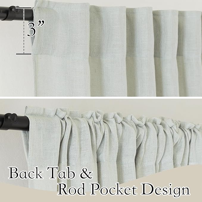 RYB HOME Semi Sheer Curtains - Linen Texture Farmhouse Sun Protection Semi Transparent Lightweight for Closet Laundry Room Bathroom, W 52 x L 45 inches, Sage Green, 2 Panels