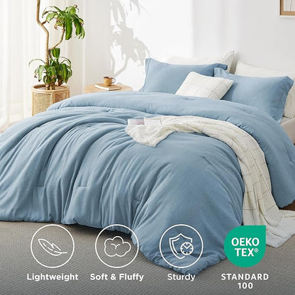 Bedsure King Size Comforter Set - Storm Blue Soft Bedding for All Seasons, Cationic Dyed Bed Set, 3 Pieces, 1 King Size Comforter (104"x90") and 2 Pillow Shams (20"x36"+2")