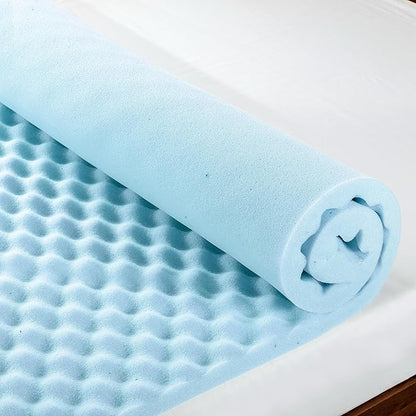 Best Price Mattress 1.5 Inch Egg Crate Memory Foam Mattress Topper, Cooling Gel Infusion, Twin, Dorm Essentials, Blue