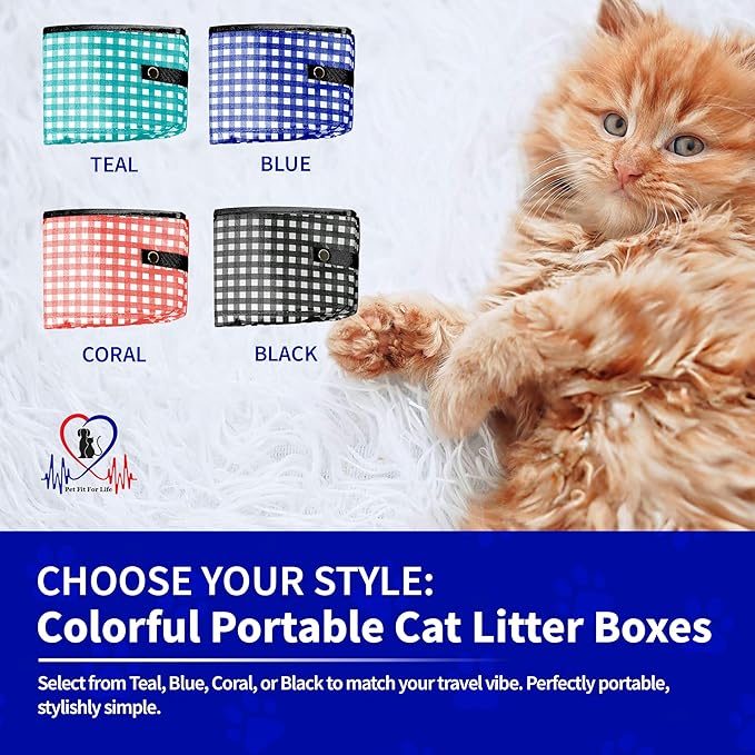 Pet Fit For Life - Vibrant Collapsible Travel Cat Litter Box - Portable, Foldable, Compact Design with Bonus Water Bowl - Ideal for Car & Camping - Reusable, Cats Safe - Blue, (16"x12"x5")-Mewly Pet
