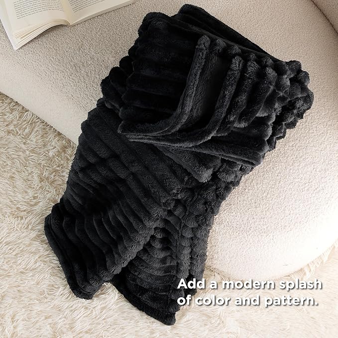 Bedsure GentleSoft Black Fleece Blanket for Couch - Cozy Soft Blankets for Women, Cute Small Throws for Girls, 50x70 Inches