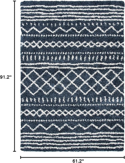 SAFAVIEH Arizona Shag Collection Area Rug - 5'1" x 7'6", Slate Blue & Ivory, Moroccan Design, Non-Shedding & Easy Care, 1.6-inch Thick Ideal for High Traffic Areas in Living Room, Bedroom (ASG741L)