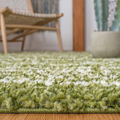 SAFAVIEH Arizona Shag Collection Area Rug - 6'7" x 9'2", Green & Ivory, Moroccan Design, Non-Shedding & Easy Care, 1.6-inch Thick Ideal for High Traffic Areas in Living Room, Bedroom (ASG741X)