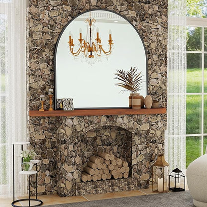 VooBang Wide Arched Wall Mirror, 38 x 40 inch Arch Bathroom Mirror, Wall Mounted Vanity Mirror with Arch Metal Frame, Modern Bathroom Vanity Mirror for Bedroom, Living Room, Hanging or Leaning, Black