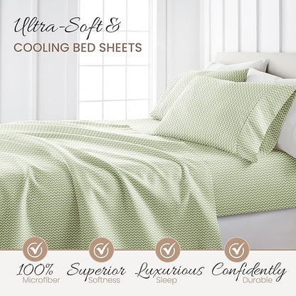 Linen Market Double-Brushed Patterned Microfiber Twin Sheet Set 3 Piece – Oeko-TEX Certified Ultra Soft & Wrinkle-Free - 16" Deep Pocket Sheets - Easy Care Twin Size - Puffed Chevron Sage