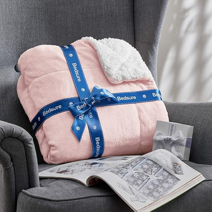 Bedsure GentleSoft Sherpa Fleece Blankets Queen Size for Bed - Thick and Warm Throw for Girls and Women, Soft Fuzzy Plush Queen Blanket for Winter, Pink, 90x90 Inches