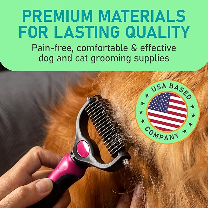 Maxpower Planet Hair Brush - Double Sided Shedding, Dematting Undercoat Rake for Dogs, Cats - Extra Wide Dog Grooming Brush, Pink-Mewly Pet