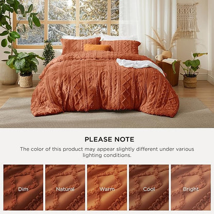 Bedsure Tufted Boho Comforter Set Twin Size - Terracotta Boho Bed Set, GentleSoft™ 2 Pieces Farmhouse Shabby Chic Embroidery Bedding, Gifts for Woman, Soft Jacquard Twin Comforter for All Seasons