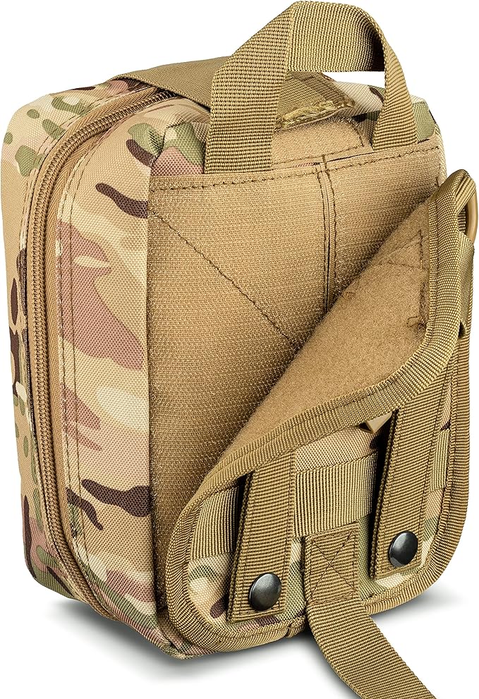 Scherber Premium IFAK Kit Trauma Pack Fully Stocked MOLLE Pouch w/CAT Tourniquet, HyFin Vent Chest Seal, & Israeli Bandage Trauma Kit for Emergency, Gunshot, Bleeding, & Major Wound Care (Camouflage)-Mewly Pet