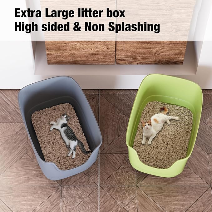 Gefryco Jumbo Cat Litter Box with High Sides, Extra Large for Muti Cats Open Big Cat Litter Box Anti-Splashing, High Wall Litter Tray for Indoor Medium and Large Cats(2Pack)-Mewly Pet