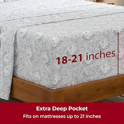 Mellanni Extra Deep California King Sheets - 4 PC Iconic Collection Bedding - Luxury, Ultra Soft, Cooling Bed Sheets - Wrinkle, Fade, Stain Resistant (Cal King, Paisley Gray)