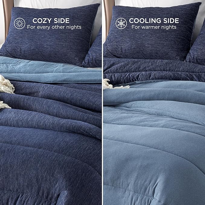 Bedsure Full Comforter Set - Cooling and Warm Bed Set, Navy Blue Reversible Bedding for All Season, 3 Pieces, 1 Full Size Comforter (82"x88") and 2 Pillow Cases (20"x26")