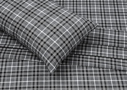 RUVANTI Flannel Sheets Twin XL Size - 100% Cotton Double Brushed Twin XL Sheet Sets, Deep Pockets 16 Inches, All Seasons Breathable & Extra Soft Bed Sheets, Warm & Cozy, 3 Piece, Grey Plaid