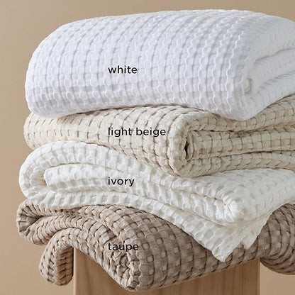 Bedsure Cooling Cotton Waffle Queen Size Blanket - Lightweight Breathable Blanket of Rayon Derived from Bamboo for Hot Sleepers, Light Beige, 90x90 Inches