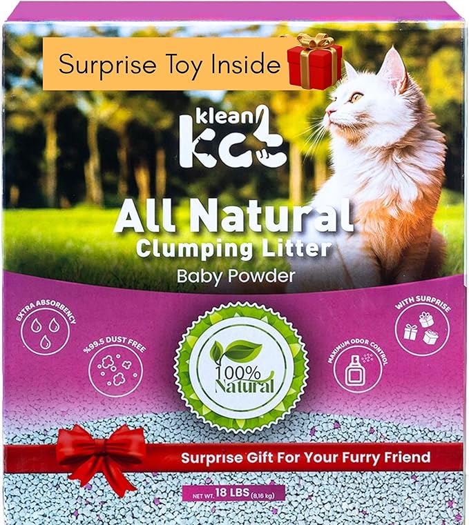 All Natural Clumping Cat Litter – Multiple Scents – Low Dust, Odor Control – Baby Powder 18 lb - Surprise Toy Inside-Mewly Pet