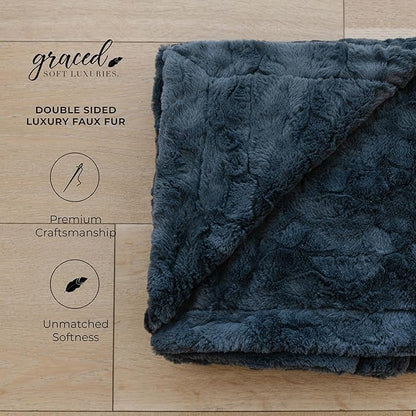 GRACED SOFT LUXURIES Charcoal Faux Fur Throw Blanket | Ultra Soft & Fluffy 50x60 inches | Cozy, Thick & Warm | Perfect for Bed or Couch | Kids & Adults
