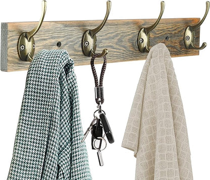 IBosins 32 Pack Antique Brass Coat Hooks Wall Mounted with 64 Screws Retro Double Hooks Utility Hooks for Coat, Scarf, Bag, Towel, Key, Cap, Cup, Hat
