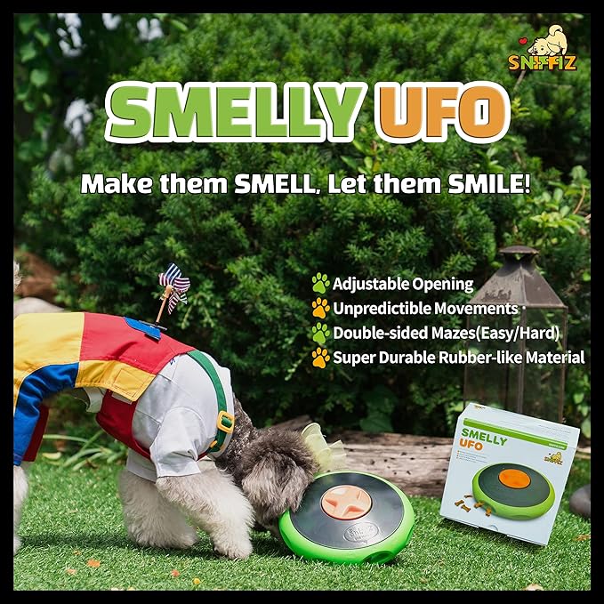 SmellyUFO Durable Interactive Treat Dispensing Puzzle/Enrichment Toy for Dogs - Mind Stimulating Food Game/Slow Feeder/Wobble Toy - from Small Puppies to Large Dogs-Mewly Pet
