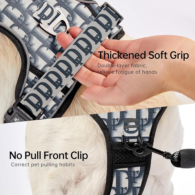 NESTROAD No Pull Dog Harness,Adjustable Oxford Dog Vest Harness with Leash,Reflective No-Choke Pet Harness with Easy Control Soft Handle for Large Dogs(X-Large,Vintage Blue)-Mewly Pet