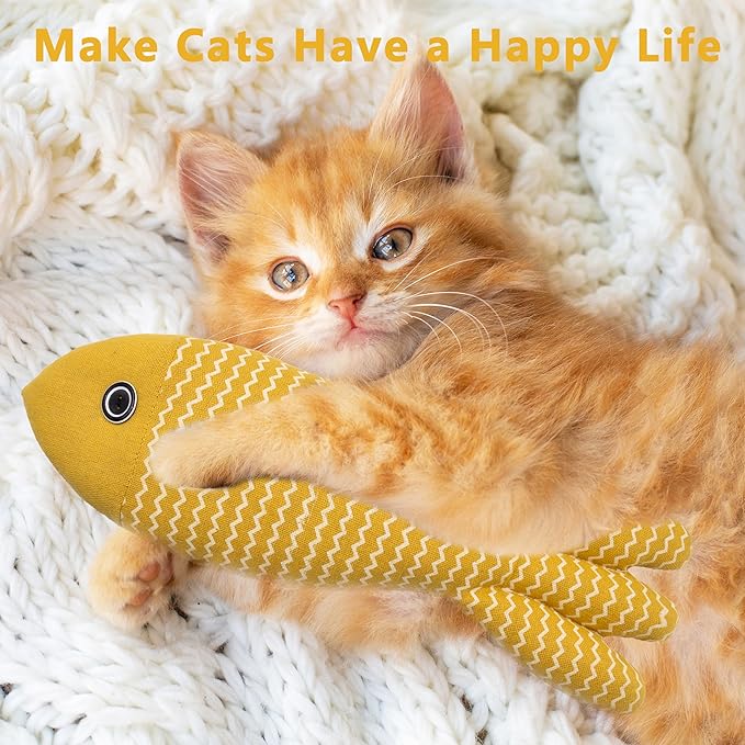 Interesting Catnip Toys Fish, 1 Pack Large Cat Toys, Soft Indoor Cat Kicker Toys, Durable and Highly Interactive Catnip Toys（Yellow Fish）-Mewly Pet
