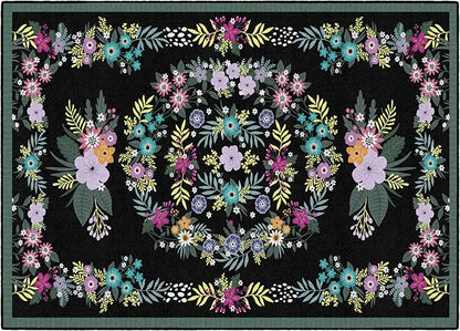 Flagship Carpets Schoolgirl Style Vintage Floral Educational Area Rug for Kids Room Seating Décor, Children's Classroom, Play Carpet for Teaching and Playroom, 5' x 7'6", Black & Multi
