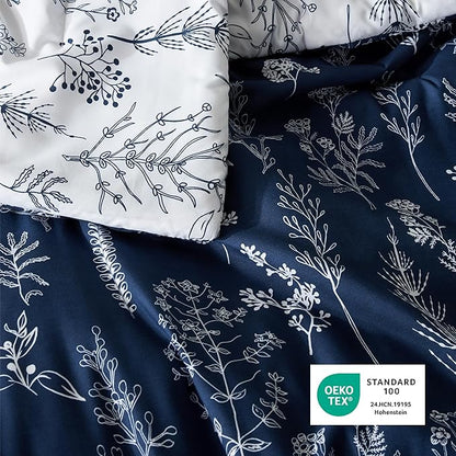 Bedsure Full Comforter Set - Navy Bed Set, 3 Pieces Cute Floral Bedding, 1 Soft Reversible Botanical Flowers Comforter and 2 Pillow Shams