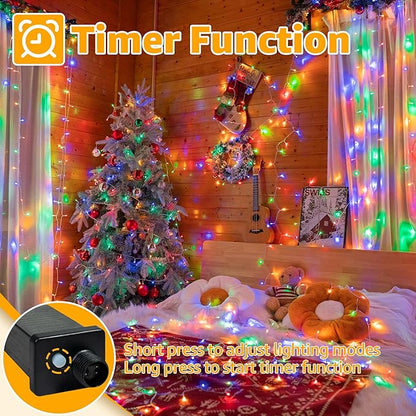 Ollny 120LED 40FT Christmas Lights, Waterproof Connectable String Lights with Timer 8 Modes, Multicolor Plug in Fairy Light for Indoor Outdoor Bedroom Xmas Tree Holiday Party Decorations