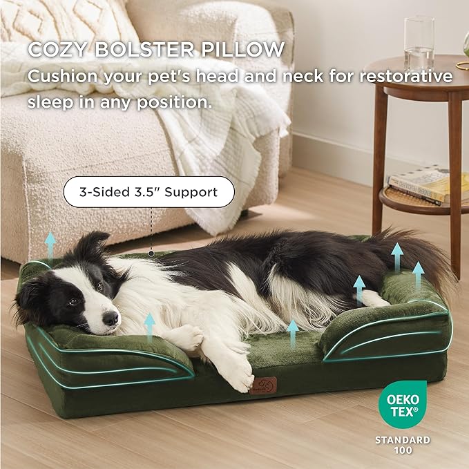 Bedsure Orthopedic Dog Beds Large Sized Dog - Washable Large Dog Cat Bed Waterproof, Comfort Dogs Couch Sofa with Washable Removable Cover, Pet Bed with Nonskid Bottom, Moss Green, 35"-Mewly Pet