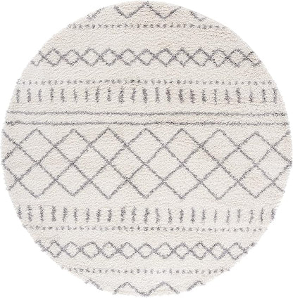 SAFAVIEH Arizona Shag Collection Accent Rug - 3'2" Round, Ivory & Grey, Geometric Design, Ideal for High Traffic Areas in Entryway, Kitchen & Bathroom (ASG741F-3R)