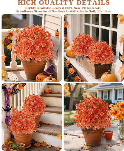 Artificial Mums Topiary Ball Tree With Flowers for Outdoors Fall Decor,23" Orange UV Resistant Fake Plants With Ground Spike Autumn Decorations for Home,Front Porch,Garden,Thanksgiving,Planters