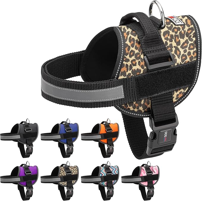 Dogline Dog Harness, Reflective No-Pull Adjustable Vest with Handle for Walking, Training, Breathable, No - Choke Harness for Small, Medium or Large Dogs Room for Patches Leopard Brown M 22"-28"-Mewly Pet