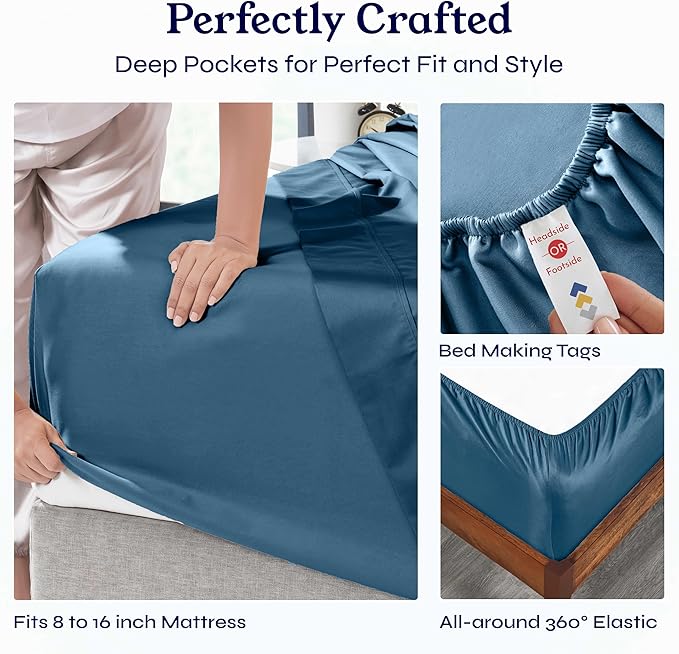 California Design Den 6-Pc King Size Sheet Set with 4 Pillowcases - Soft 400 Thread Count 100% Cotton Sheets, Cooling Sateen Weave, Luxury Deep Pocket Bedsheets Set - Peacock Blue