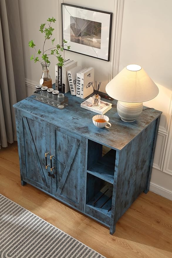 Cat Litter Robot Enclosure, Enclosure for self-Cleaning Litter Boxes,Adjustable Shelf for Dog Proof and Storage,Charging Station,Locks Added for cat,Large Indoor Cat House,Blue-Mewly Pet