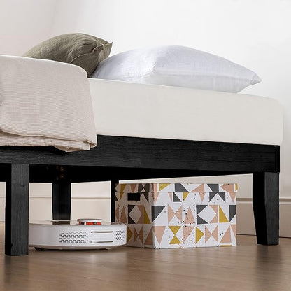 Mellow Naturalista Classic 12 Inch Solid Wood Platform Bed with Wooden Slats, King, Black