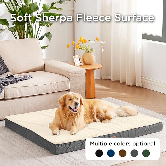 Bedsure XL Dog Beds Large Sized Dog -Orthopedic Flat Extra Large Pet Beds with Removable Washable Cover, Egg Crate Foam Mat, Suitable for Pet Up to 100 lbs-Mewly Pet