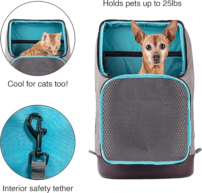 Kurgo Dog Carrier Backpack for Small Pets - Dogs & Cats | Cat | Hiking or Travel | Waterproof Bottom | K9 Ruck Sack (Heather Black)-Mewly Pet