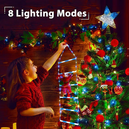 Toodour LED Christmas Light - 2.5FT Christmas Decorative Ladder Lights with Santa Claus, Xmas Decorations Light for Indoor Outdoor, Window, Garden, Home, Wall, Xmas Tree Decor - White & Blue