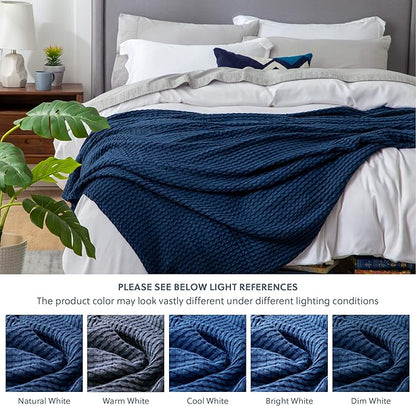 Bedsure Cooling Cotton Waffle Weave Blanket - Lightweight Breathable Blanket of Rayon Derived from Bamboo for Hot Sleepers, Luxury Throws for Bed, Couch and Sofa, Navy, 50x70 Inches