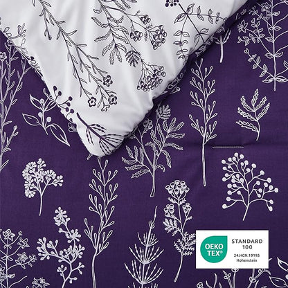 Bedsure Queen Comforter Set - Dark Purple Bed Set, 3 Pieces Cute Floral Bedding, 1 Soft Reversible Botanical Flowers Comforter and 2 Pillow Shams
