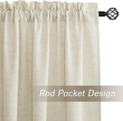 RYB HOME Living Room and Dining Room Curtains and Drapes Linen Sheer, Light Filtering Curtains 108 inches Long, Weave Textured/Rod Pocket, Cream Colored, W 52 x L 108 inches, 2 Panels Set