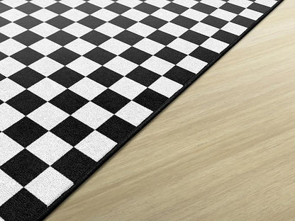 Flagship Carpets Schoolgirl Style Black and White Checkerboard Educational Area Rug for Kids Room Seating Décor, Children's Classroom, Play Carpet for Teaching and Playroom, 7'6" x 12'